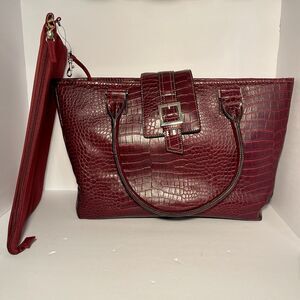 Embossed Croco Faux Leather Vegan Business Tote Bag w/ Removeable Laptop Insert